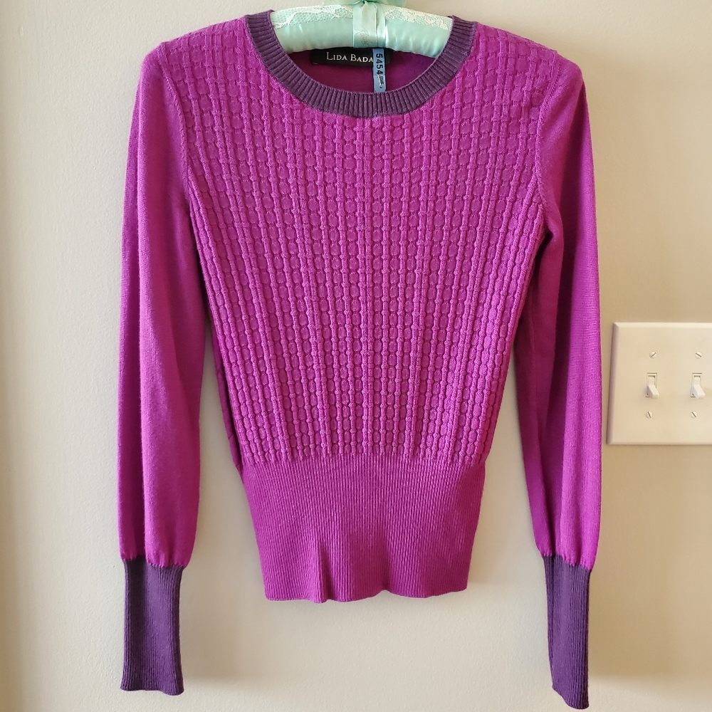 Lida Baday Silk Cashmere Italy Vibrant Magenta Plum Fine Sweater  XS?